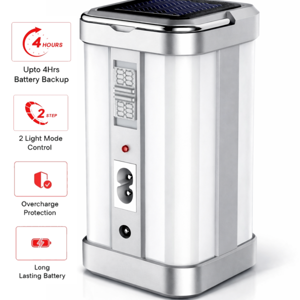 IDOLESHOP Electric & Solar Rechargeable Emergency Lantern 100 Watt, 4 Tube LED Light, 4 Hrs Power Backup, 1500 mAh Battery