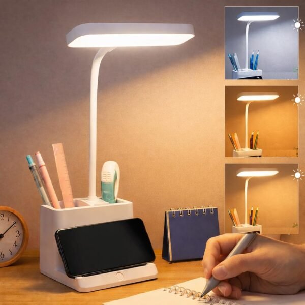IDOLESHOP LED Rechargeable Desk Lamp with 3 Light Modes, Type-C Charging, Eye Protection, Mobile Stand & Pen Stand With Dimmable Light Function For Study