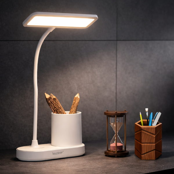 IDOLESHOP Multi-Functional Flexible Desk Lamp 3 Lighting Colors USB & Eye Caring With Pen Holder Study Lamp