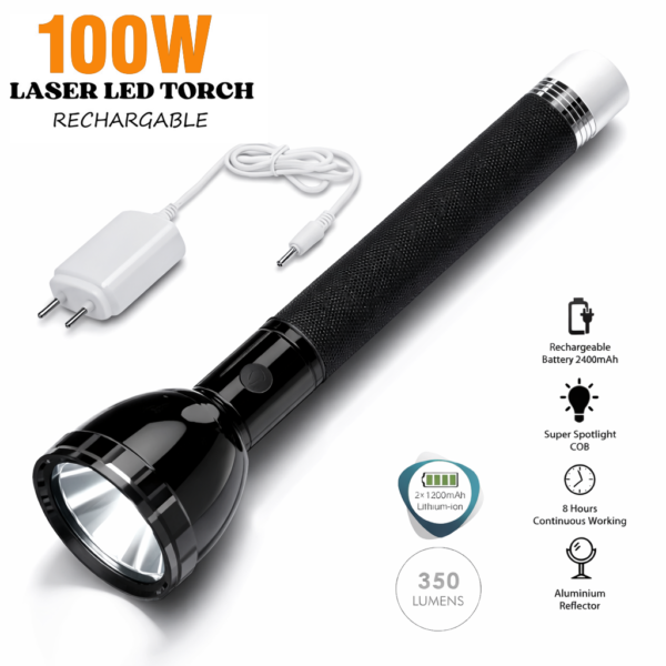 IDOLESHOP 100W Rechargeable LED Torch Light with Emergency Back Light Ultra Bright Long-Range Beam Type-C Fast Charging