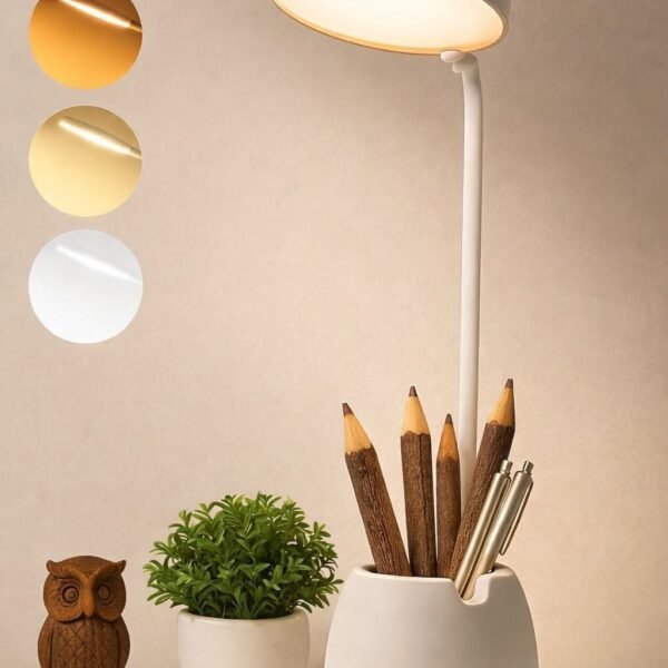 IDOLESHOP 3 Color Mode LED Desk Lamp – Rechargeable Touch Control Study Table Lamp with Pen Holder & Eye Protection Light (40 cm, White)