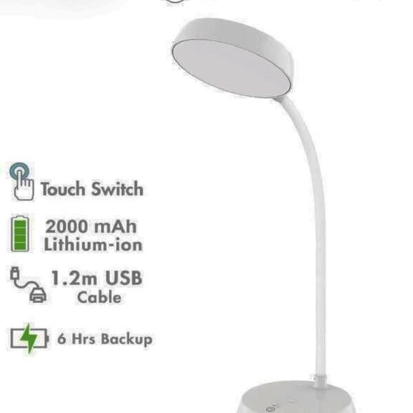 IDOLESHOP Rechargeable Touch Switch LED Desk Lamp – Eye Protection Study Table Lamp with Adjustable Design (29 cm, White)