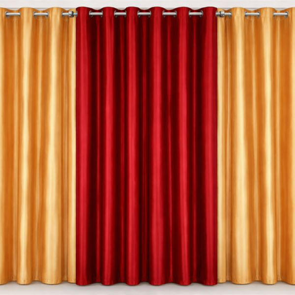 IDOLESHOP 274.5 cm (9 ft) Long Door Polyester Blackout Curtain (Pack of 3) (Red & Gold, Solid) | Premium Luxury Room Darkening Eyelet Curtains for Living Room & Bedroom