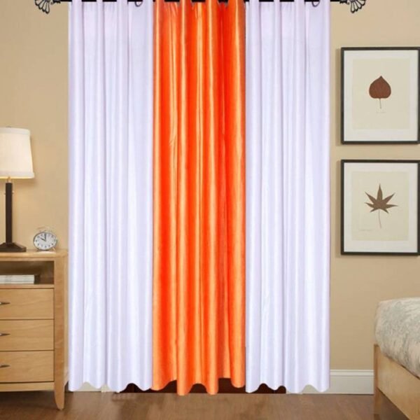 IDOLESHOP 9 ft Long Door Polyester Blackout Curtain (Pack of 3, White & Orange, Solid Design) | Premium Eyelet Curtains for Bedroom, Living Room & Hall | Light Blocking & Privacy Curtains
