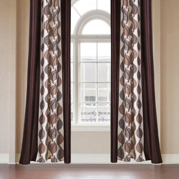 IDOLESHOP 7 ft Door Polyester Room Darkening Curtains | Elegant Brown Floral Printed Curtains | Eyelet Design | Premium Quality Drapes | Pack of 2
