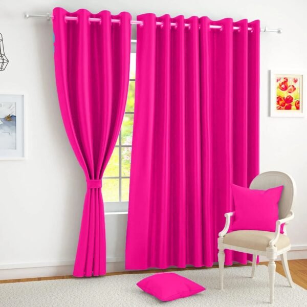 IDOLESHOP 7 ft Door Polyester Semi Transparent Curtains | Stylish Dark Pink Plain Sheer Curtains | Eyelet Design | Soft & Elegant Drapes | Pack of 2