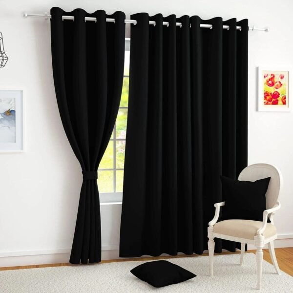 IDOLESHOP 9 ft Long Door Polyester Semi Transparent Curtain | Premium Soft Fabric | Elegant Plain Black Curtain with Eyelet Rings | Light Filtering & Privacy | Modern Living Room & Bedroom Curtain (274.5 cm, Pack of 2)