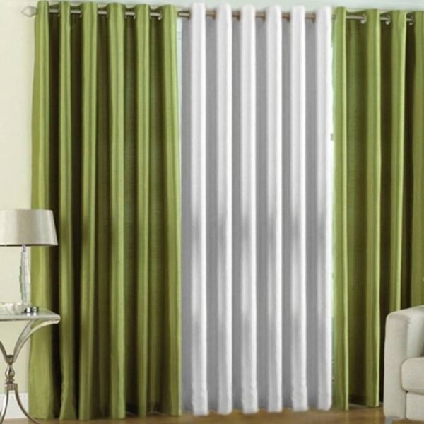 IDOLESHOP 9 ft Long Door Polyester Blackout Curtain | Premium Thick Fabric | Green & White Solid Curtains | 100% Light Blocking & Thermal Insulated | Eyelet Ring Design for Living Room & Bedroom (274.5 cm, Pack of 3)