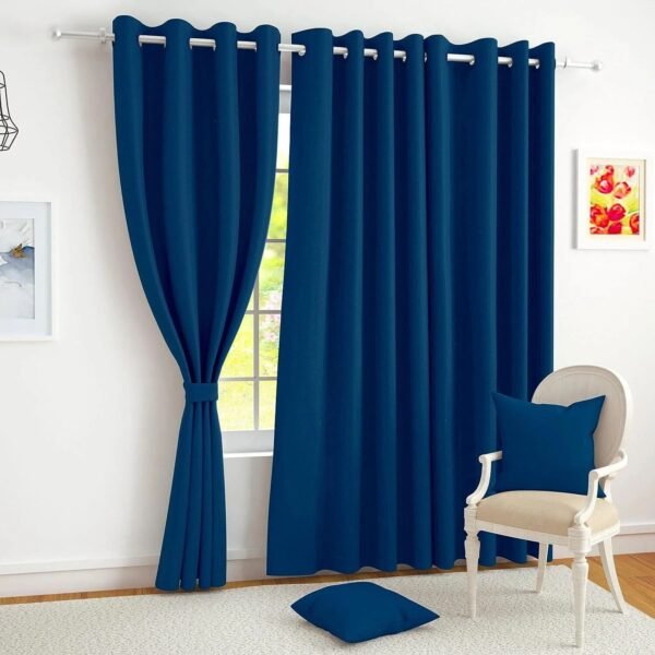 IDOLESHOP 274.5 cm (9 ft) Long Door Polyester Semi-Transparent Curtains | Pack of 2 | Premium Plain Dark Blue Curtains | Light Filtering Eyelet Curtains for Living Room & Bedroom
