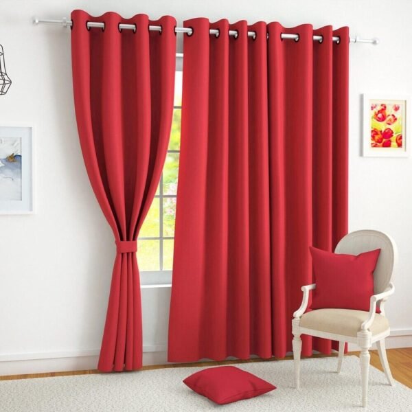 IDOLESHOP 274.5 cm (9 ft) Long Door Polyester Semi-Transparent Curtains | Pack of 2 | Premium Plain Red Curtains | Light Filtering Eyelet Curtains for Living Room & Bedroom