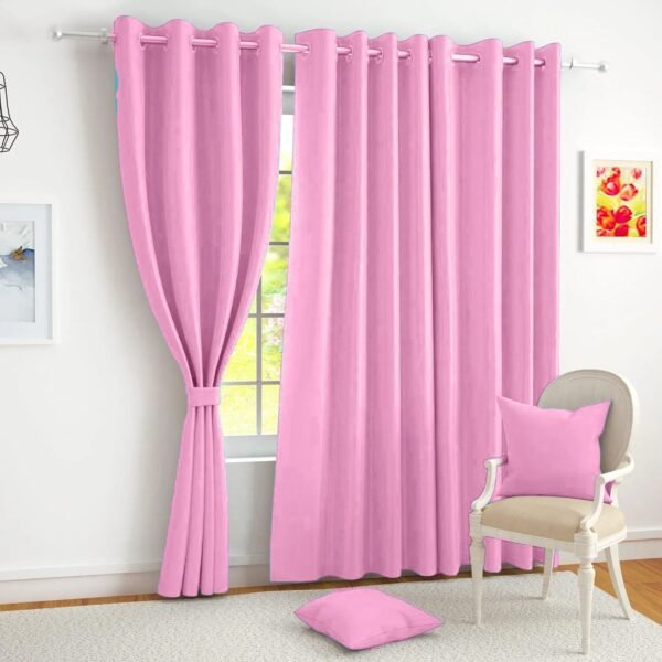 IDOLESHOP 213.5 cm (7 ft) Door Polyester Semi-Transparent Curtains | Pack of 2 | Premium Plain Light Pink Curtains | Light Filtering Eyelet Curtains for Living Room & Bedroom