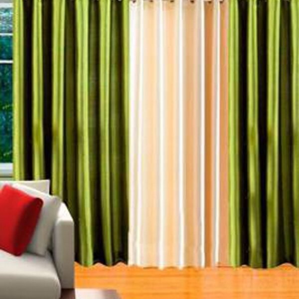 IDOLESHOP 274 cm (9 ft) Long Door Polyester Semi-Transparent Curtains | Pack of 3 (Green & Beige, Solid Design) | Light Filtering Drapes for Living Room, Bedroom & Balcony | Stylish Eyelet Curtains with Soft Natural Light Effect