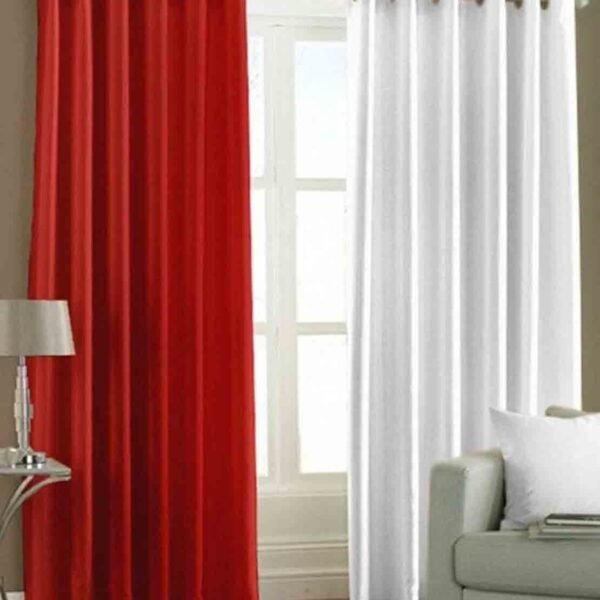 IDOLESHOP Premium 7 Ft Door Room Darkening Curtains | Red & White Solid Polyester Curtain Set | Modern Dual Color Stylish Curtains | Eyelet Ring Design | Elegant Home Décor (Pack of 2, 213.5 cm Length)