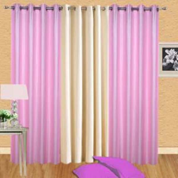 IDOLESHOP Premium 7 Ft Door Blackout Curtains | Elegant Pink & Beige Solid Polyester Curtain Set | Luxury Light Blocking Curtains | Eyelet Ring Design | Stylish Home Décor (Pack of 3, 213.5 cm Length)