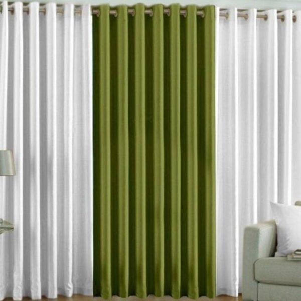 IDOLESHOP 7 ft Door Polyester Blackout Curtains | White & Green Solid Premium Curtains | Heavy Light Blocking Drapes | Eyelet Design | Modern Home Décor | Pack of 3