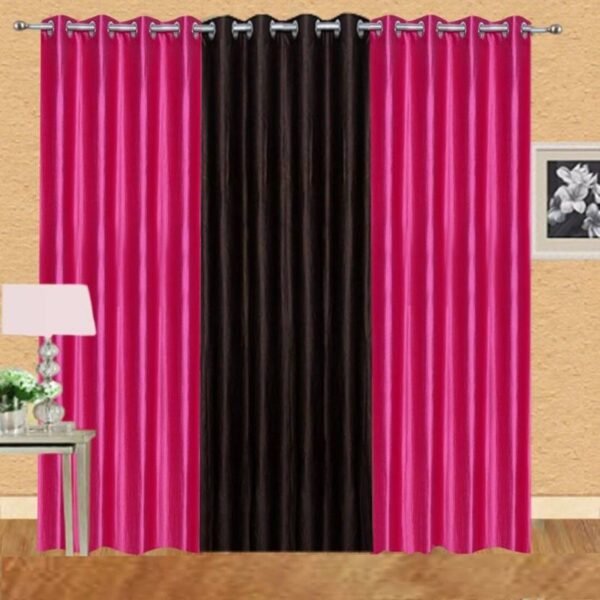 IDOLESHOP 7 ft Door Polyester Blackout Curtains | Brown & Pink Solid Premium Curtains | Stylish Dual Tone Drapes | Heavy Light Blocking | Eyelet Design | Pack of 3