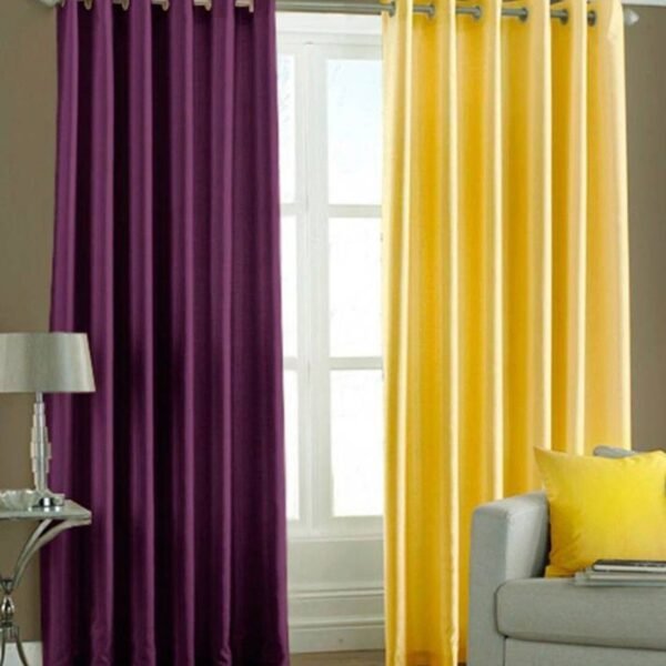 IDOLESHOP 274.5 cm (9 ft) Long Door Polyester Room Darkening Curtain (Pack of 2) (Purple & Yellow, Solid)