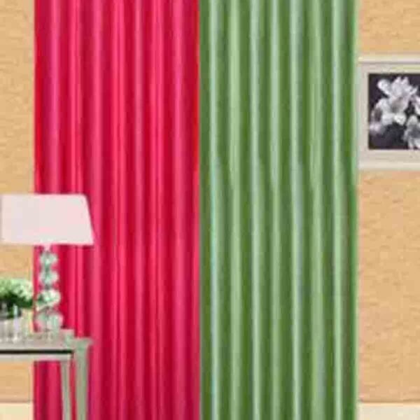 IDOLESHOP 213 cm (7 ft) Door Polyester Room Darkening Curtain (Pack of 2) (Pink & Green, Multicolor, Solid)