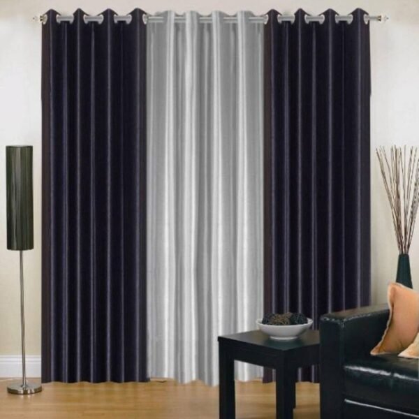 IDOLESHOP 213.5 cm (7 ft) Door Polyester Blackout Curtain Pack of 3 (Silver & Black, Solid, Premium Heavy Duty Light Blocking Curtains for Living Room, Bedroom & Office Use)