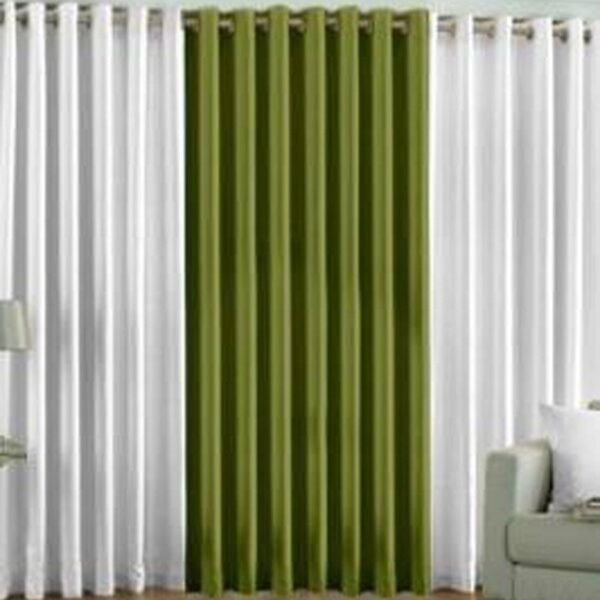 IDOLESHOP 274.5 cm (9 ft) Long Door Polyester Blackout Curtain (Pack of 3) (White & Green, Solid) – Premium Heavy Light Blocking Curtains for Living Room & Bedroom