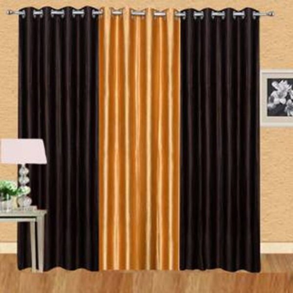 IDOLESHOP 274 cm (9 ft) Long Door Polyester Blackout Curtain (Pack of 3) (Gold & Black, Solid) – Premium Light Blocking Curtains for Living Room & Bedroom