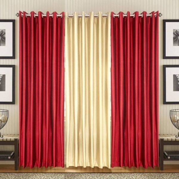 IDOLESHOP 274.5 cm (9 ft) Long Door Polyester Blackout Curtain (Pack of 3) (Red & Beige, Solid) | Premium Room Darkening Eyelet Curtains for Living Room & Bedroom