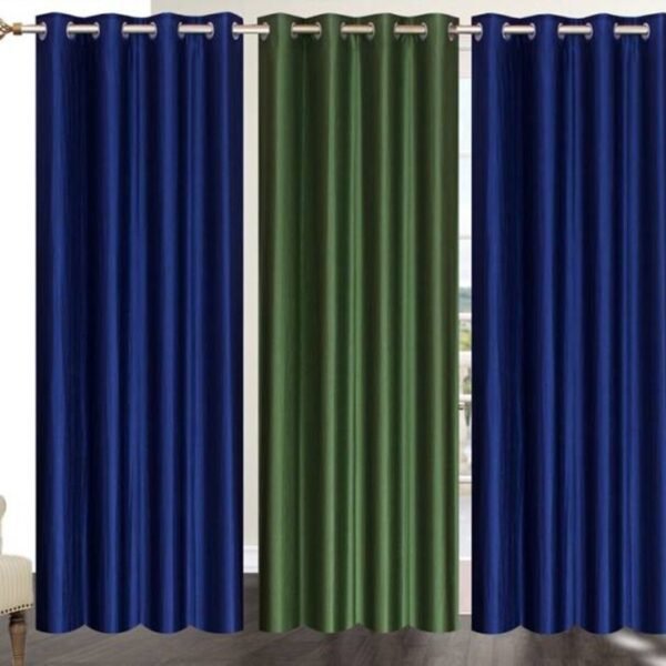 IDOLESHOP 274.5 cm (9 ft) Long Door Polyester Blackout Curtain (Pack of 3) (Dark Blue & Green, Solid) | Premium Room Darkening Eyelet Curtains for Living Room & Bedroom