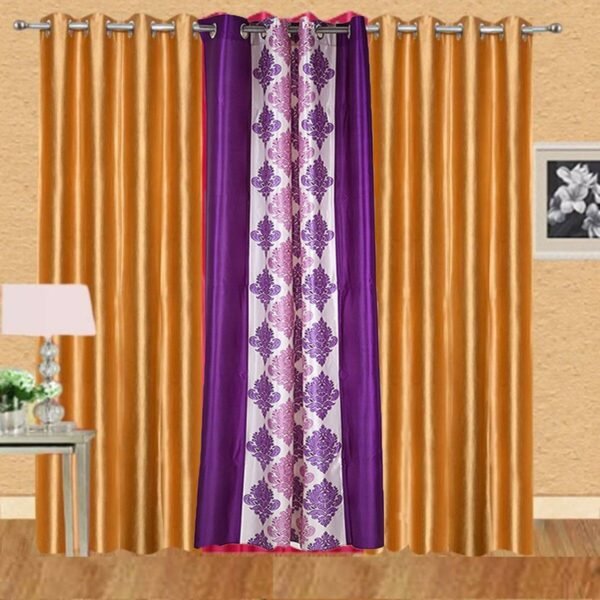 IDOLESHOP 214 cm (7 ft) Door Polyester Room Darkening Curtain (Pack of 3) (Multicolor & Golden, Designer Solid) – Premium Stylish Curtains for Home Décor