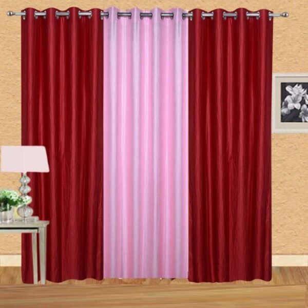 IDOLESHOP 213.5 cm (7 ft) Door Polyester Blackout Curtain – Stylish Red & Pink Solid Curtains (Pack of 3) | Premium Light Blocking Drapes for Home Décor