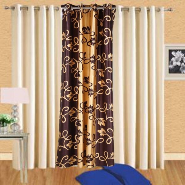 IDOLESHOP 214 cm (7 ft) Door Polyester Room Darkening Curtain – Premium Multicolor Golden & Beige Designer Curtains (Pack of 3) | Elegant Printed Home Décor Drapes