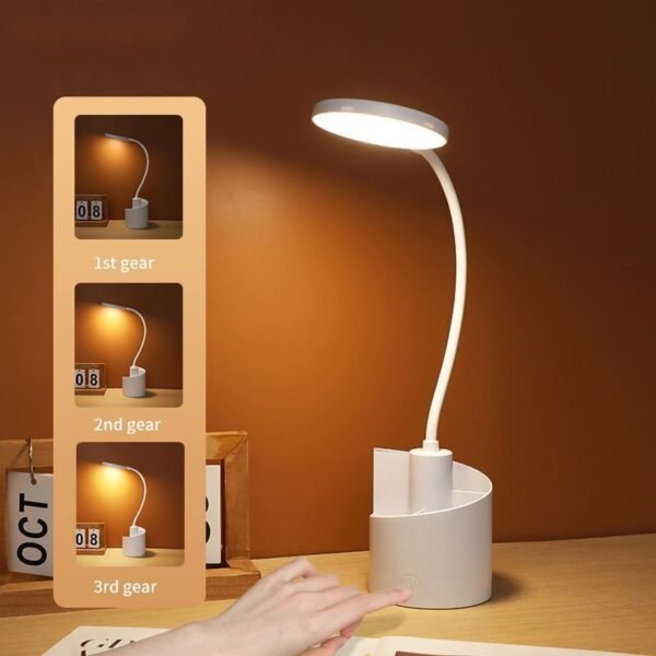 IDOLESHOP 3 Color Mode Rechargeable LED Study Lamp with Flexible Gooseneck | Touch Control Desk Light with Pen Holder | Eye Protection Table Lamp (35 cm, White)