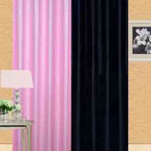 IDOLESHOP 9 ft Long Door Polyester Room Darkening Curtain (Pack of 2, Multicolor Solid – Pink & Black)