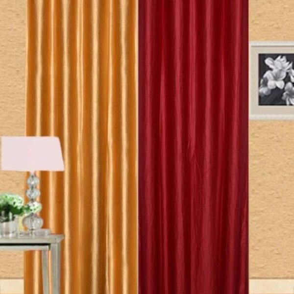 IDOLESHOP 9 ft Long Door Polyester Room Darkening Curtains (Pack of 2, Golden & Maroon, Solid Design)