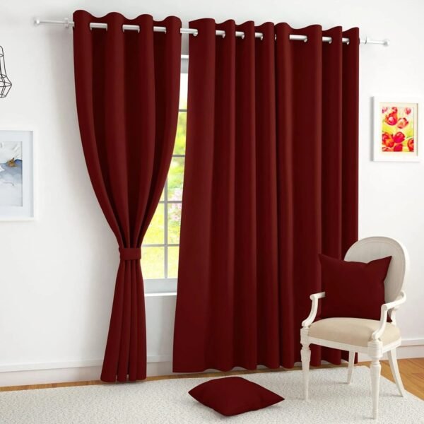 IDOLESHOP 9 ft Long Door Polyester Semi-Transparent Curtains (Pack of 2, Maroon, Plain Design)