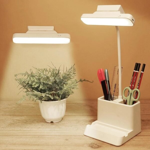 IDOLESHOP 3 Color LED Rechargeable Study Lamp with Pen & Mobile Holder | Eye Care Touch Control Desk Light | Multi-Function Table Lamp (40 cm, White)