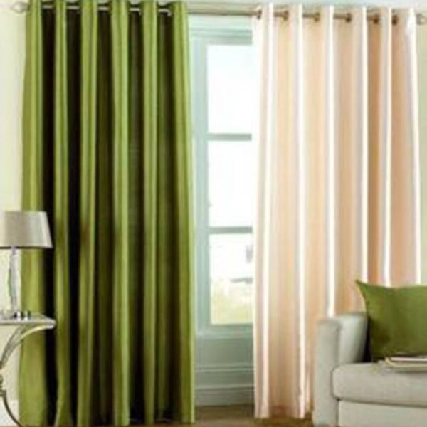IDOLESHOP 9 ft Long Door Polyester Room Darkening Curtains (Pack of 2, Green & Beige, Solid Design)