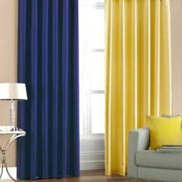 IDOLESHOP 9 ft Long Door Polyester Room Darkening Curtains (Pack of 2, Blue & Yellow, Solid Design)
