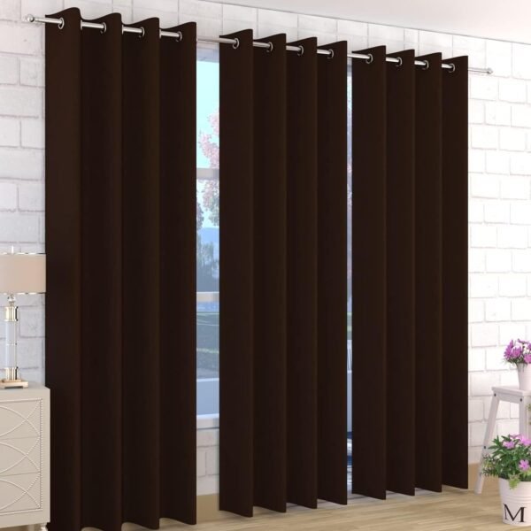 IDOLESHOP 9 ft Long Door Polyester Room Darkening Curtains (Pack of 3, Brown, Plain Design)