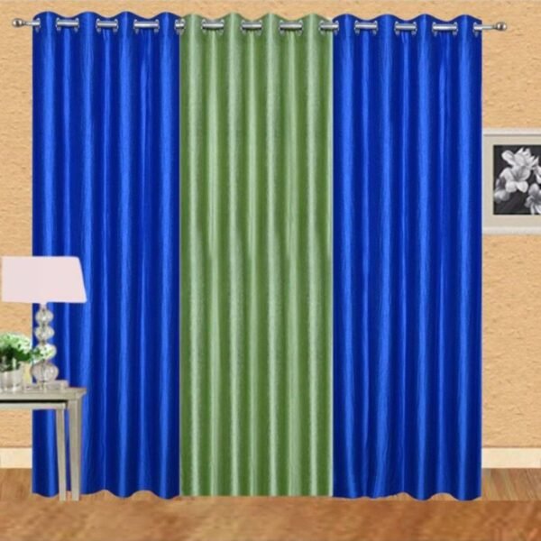 IDOLESHOP 9 ft Long Door Polyester Blackout Curtains (Pack of 3, Green & Blue, Solid Design)