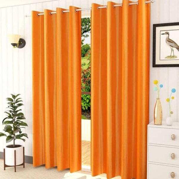 IDOLESHOP 9 ft Long Door Polyester Semi-Transparent Curtains (Pack of 2, Orange, Plain Design)