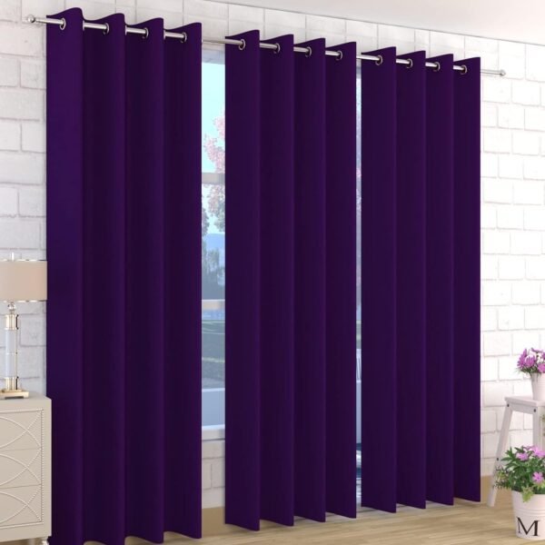 IDOLESHOP 9 ft Long Door Polyester Room Darkening Curtains (Pack of 3, Purple, Plain Design)
