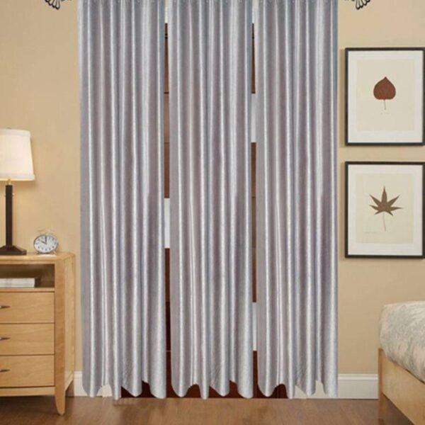 IDOLESHOP 7 ft Door Polyester Blackout Curtains (Pack of 3, Silver, Solid Design)