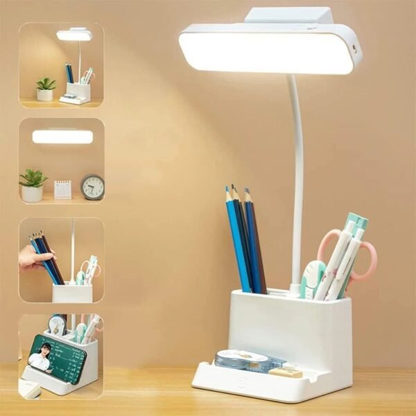 IDOLESHOP Rechargeable Battery Operated Desk Lamp – 3 Color Mode Touch Study Lamp (40 cm, White)