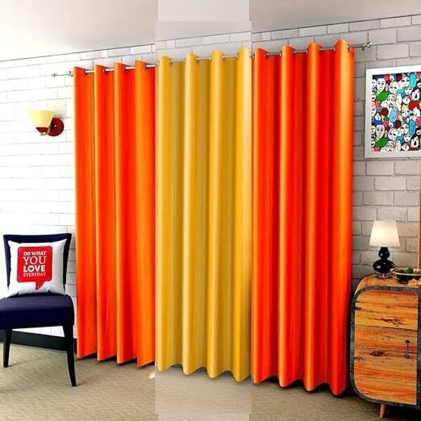 IDOLESHOP 9 ft Long Door Polyester Room Darkening Curtains (Pack of 3, Orange & Yellow, Plain)
