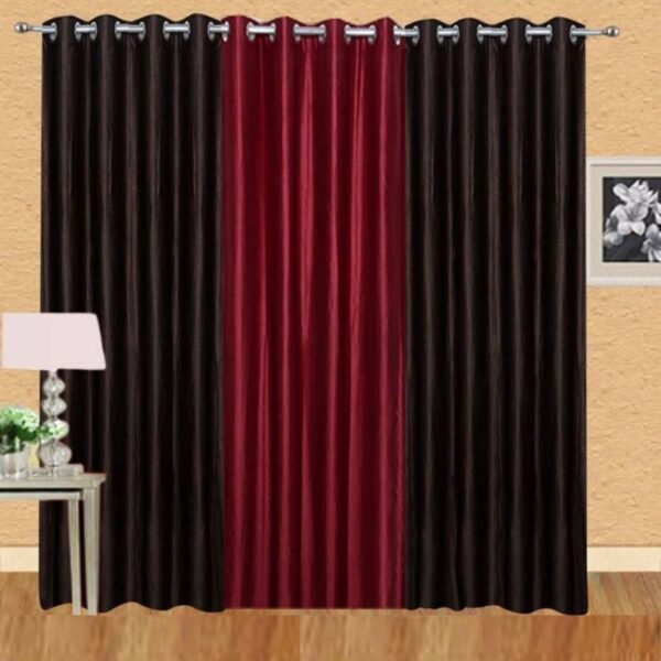 IDOLESHOP 9 ft Long Door Polyester Blackout Curtains (Pack of 3, Brown & Maroon, Solid)