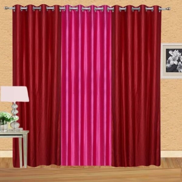 IDOLESHOP 9 ft Long Door Polyester Blackout Curtains (Pack of 3, Red & Pink, Solid)
