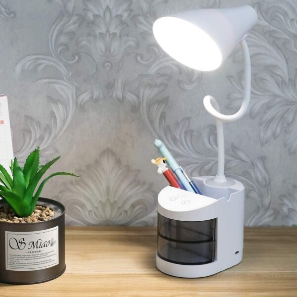 IDOLESHOP Rechargeable Study & Night Adjustable Table Lamp with Mobile & Pen Holder (60 cm, White)