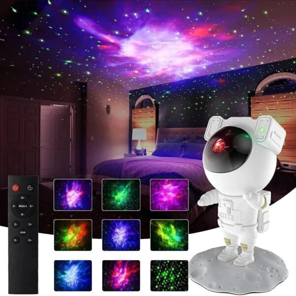 IDOLESHOP Galaxy Astronaut Star Projector Night Lamp with Remote Control | 360° Adjustable Head Nebula Light | Multi-Color LED Space Projector for Bedroom Décor (22.5 cm, White)
