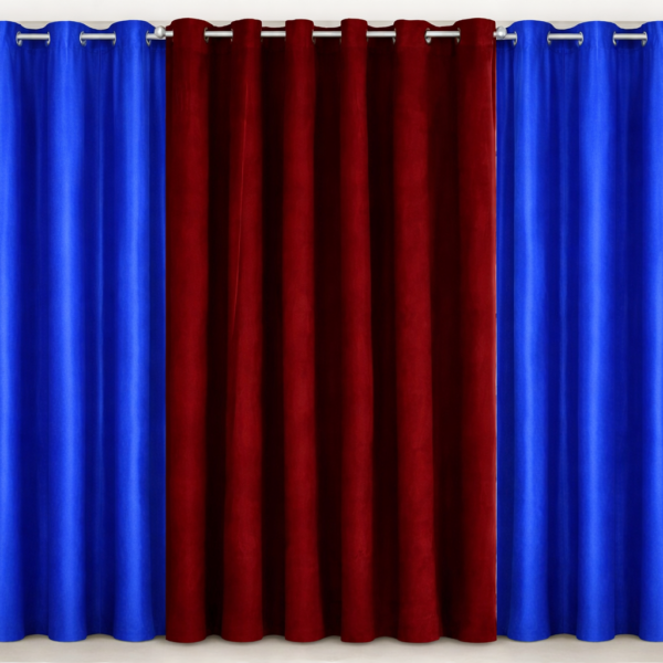 IDOLESHOP 274.5 cm (9 ft) Long Door Premium Polyester Blackout Curtain (Pack of 3) (Blue & Maroon, Solid) – Elegant Light Blocking Curtains for Living Room & Bedroom