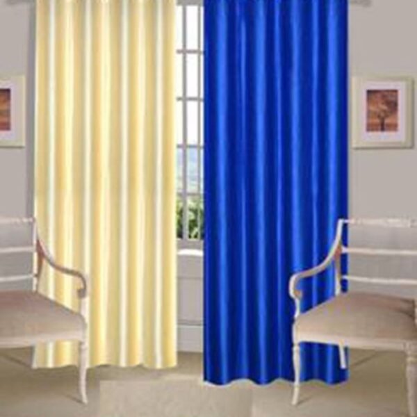 IDOLESHOP 9 ft Long Door Polyester Room Darkening Curtains – Pack of 2 (Blue & Beige, Solid, Eyelet Design)